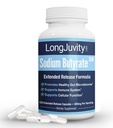 LongJuvity Sodium Butyrate Suplemento (300mg) - Postbiótico de origen natural - Optimal Gut Health & Leaky Gut Repair - Postbiótico Corto Cadena Fatty Acid, Lab Tested (120 Extended Release Caps)