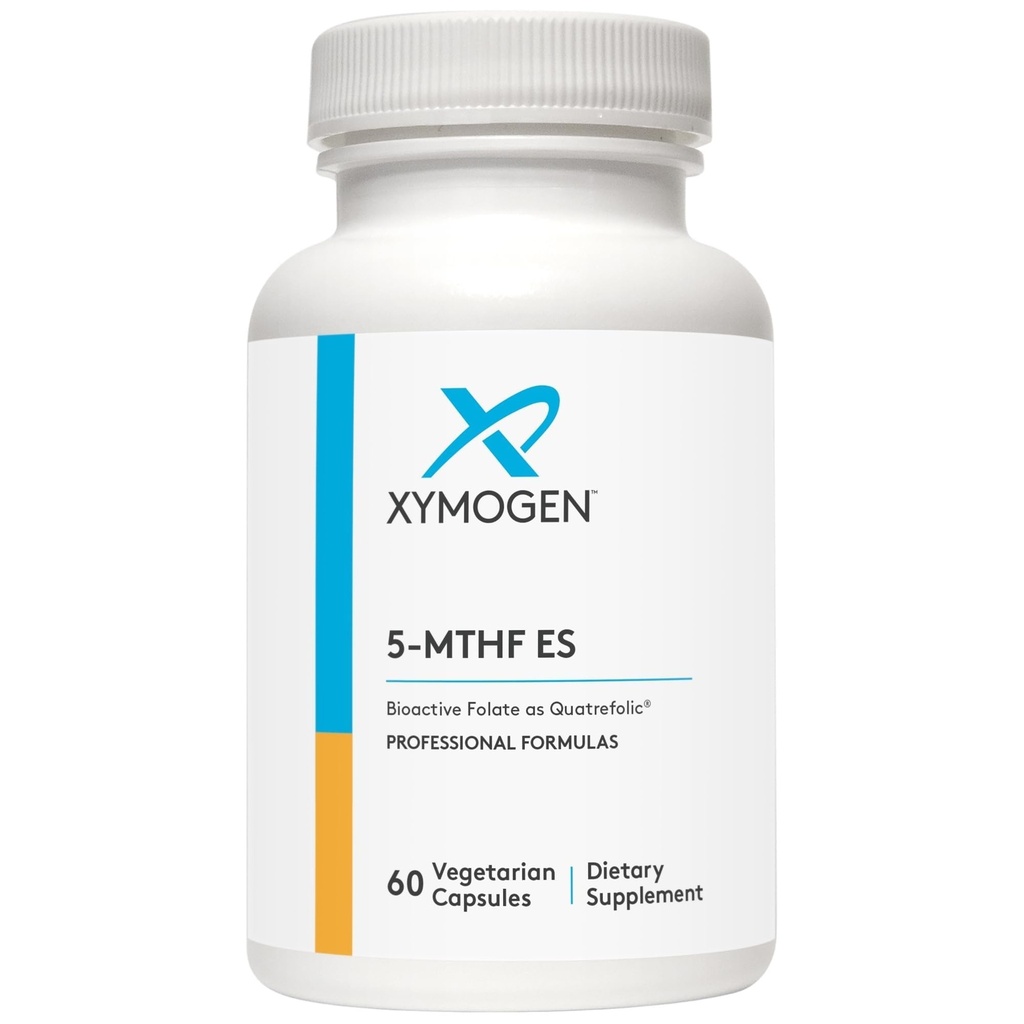 XYMOGEN 5-MTHF ES - 17.000 mcg DFE - Bioactive Folate Supplement as Quatrefolic - Mood, Cardiovascular + Methylation Support - Vitamin B Methyl Folate as L Methylfolate (60 cápsulas)