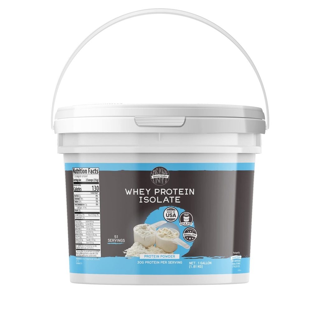BIRCH &amp; MEADOW 1 Gallon of Whey Protein Isolate Powder, Workout Supplement, Unflavored