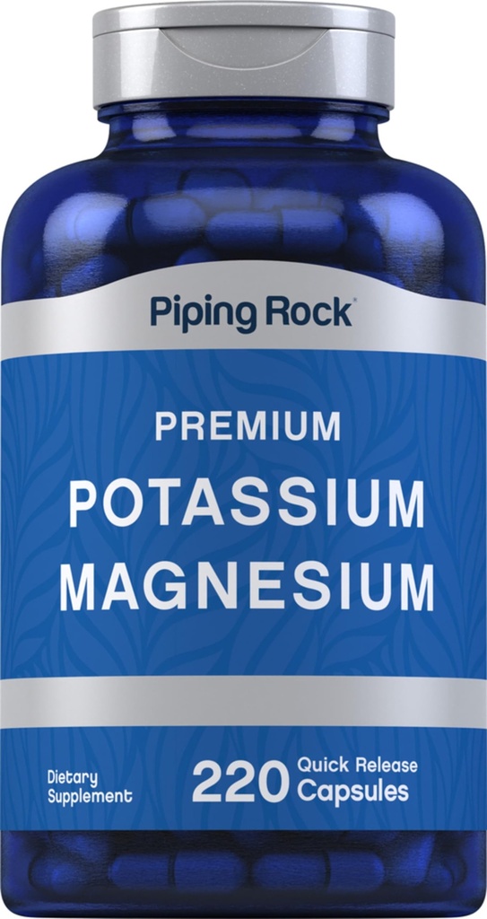 Piping Rock Potassium Magnesium Supplement ← 220 Capsules ← Non-GMO, Gluten Free Premium Complex