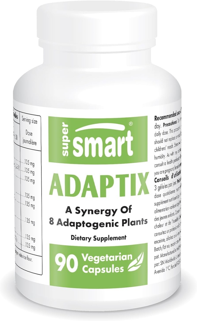 Supersmart Adaptix (Fórmula avanzada) - 8-en-1 Extractos de plantas - Herbs de Adaptógeno con Ashwagandha, Astragalus, Ginseng, Reishi ← Non-GMO & Gluten Free - 90 cápsulas vegetarianas