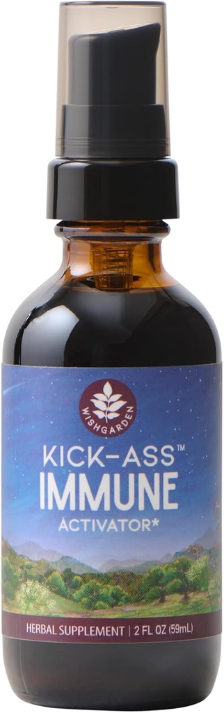 WishGarden Herbs Kick-Ass Immune Activator - Herbal Immunity Support Supplement for Adults, Plant-Based Immune Booster &amp; Immune Defense w/Echinacea & Goldenseal, Rapid Immunity Boost Formula, 2oz