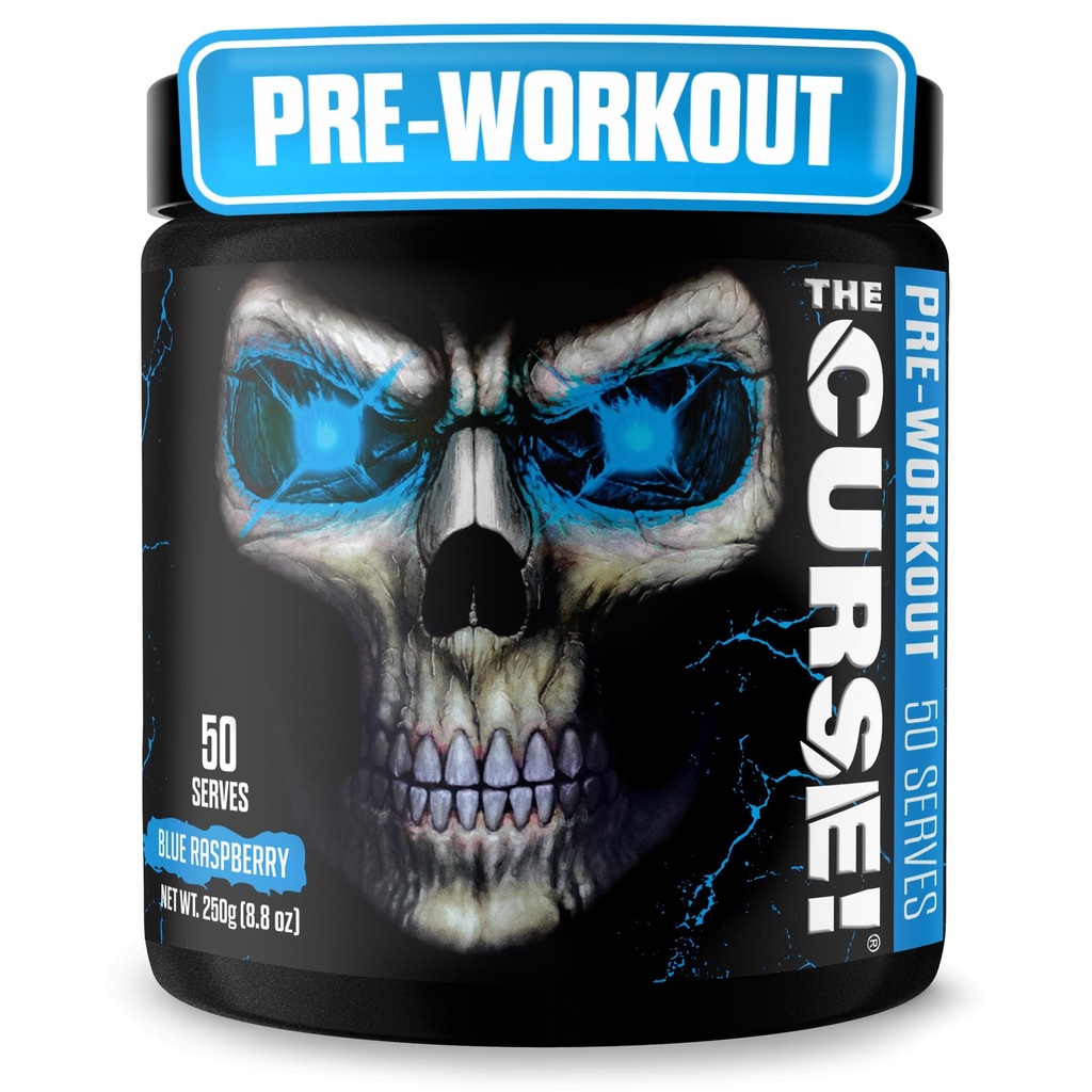 ¡JNX lanza la maldición! Pre Workout Powder for Men &amp; Women, Caffeine, Beta-Alanine, Creatine, L-Citrulline, 50 Servings, Blue Raspberry Flavor – Boost Energy, Strength & Focus