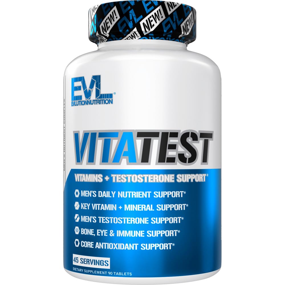 Evlution Nutrition VitaTest - Vitaminas + Testosterona Support - Key Vitamin + Mineral Support - Men’s Daily Nutrient & Testosterone Support - Bone, Eye & Immune Support - 45 Servings - 90 Tablets