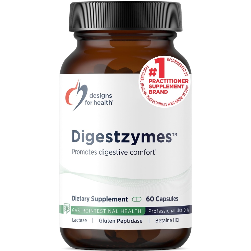 Diseños para Digestzymes de Salud - Enzimas Digestivos + Hidrocloruro de Betaine para Gas &amp; Bloating Relief - Pepsin, Ox Bile, Enzyme de Lactase & Lipase Enzymes for Digestion (60 cápsulas)