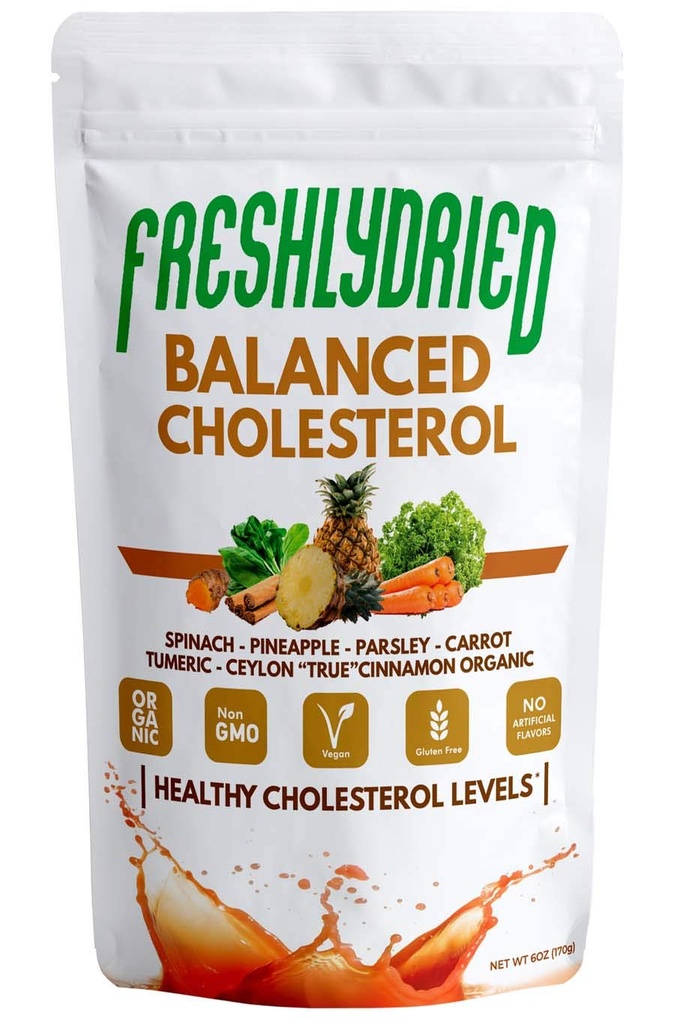 Powder de colesterol equilibrado recién casado - Soportes saludables niveles de colesterol - w/Tumeric, Ceylán True Cinnamon, Spinach, Parsley, Pineapple - Vegan-Friendly – 17 Serviciones – 6 onzas