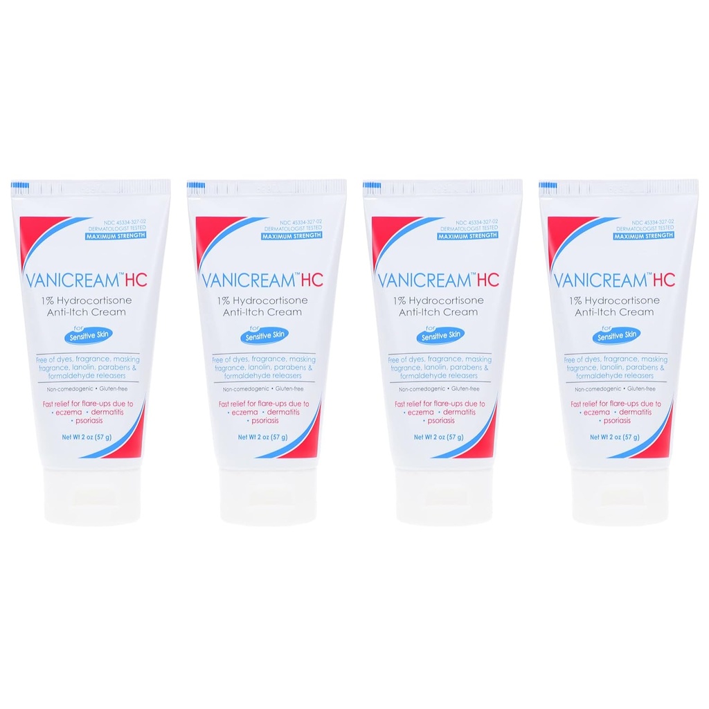 Vanicream HC 1% Hidrocortisona Anti-Itch Cream - 2 oz, Pack de 4