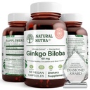 Natural Nutra Ginkgo Biloba, mejora la circulación al cerebro y aumenta la memoria, aumenta el flujo de oxígeno y mejora la función cerebral, apoya la salud del nervio, vegano y gluten libre, (60) cápsulas