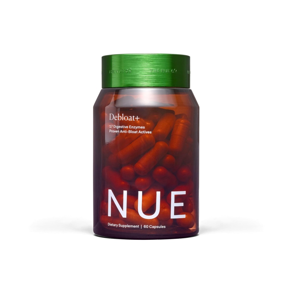 Nue Co. DEBLOAT+ Suplemento, Bloating, Soothes Gas y Dolor Abdominal, Apoyo Inmunitario, Mejora la Salud Gut, Vegan, Gluten Gratis, 60 cápsulas