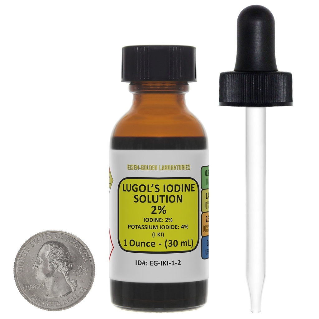 Iodo de Lugol / 2% Solución / 1 Oz en una botella de vidrio ámbar / gotero libre
