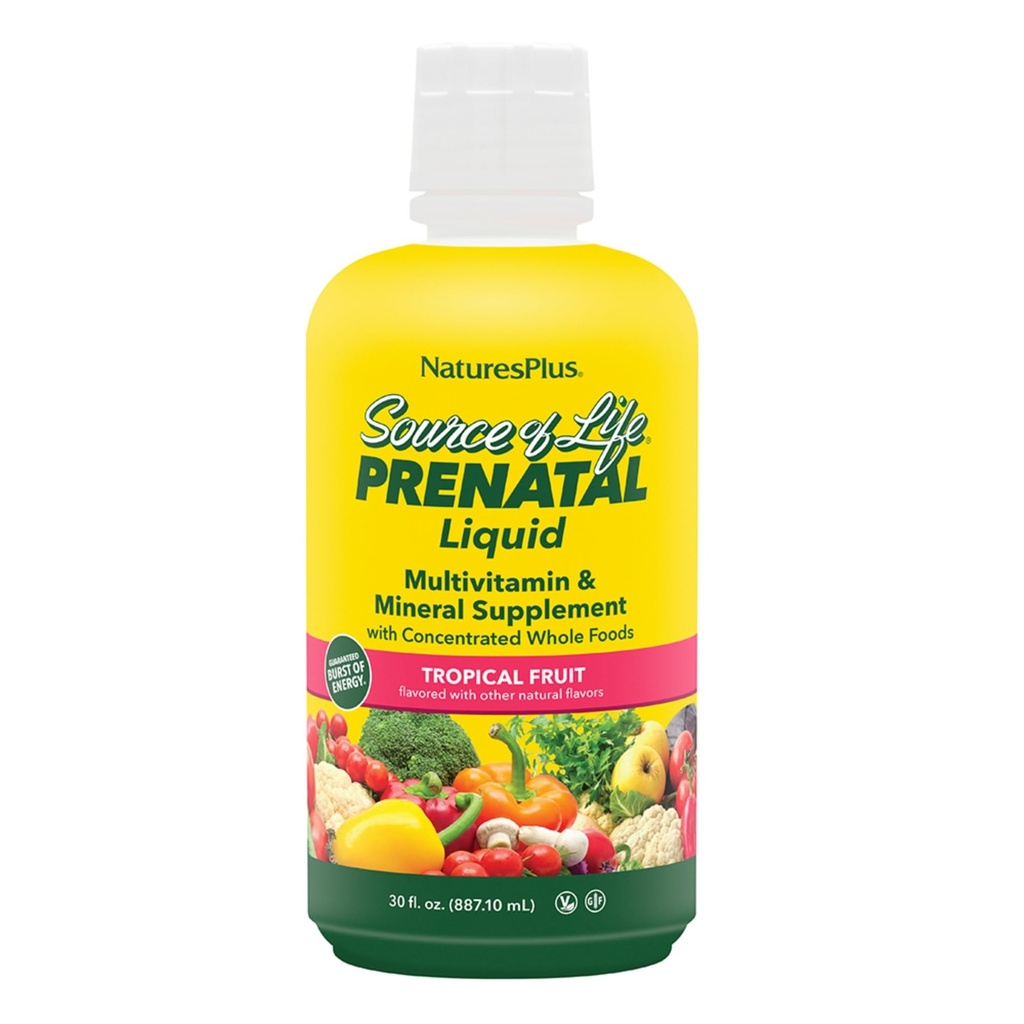 Natures Plus Fuente de Vida Prenatal Liquid, Tropical Fruit - 30 fl oz - Multivitamin & Mineral Supplement - Nutritional Support During Pregnancy - Gluten Free, Vegetarian - 30 Servings