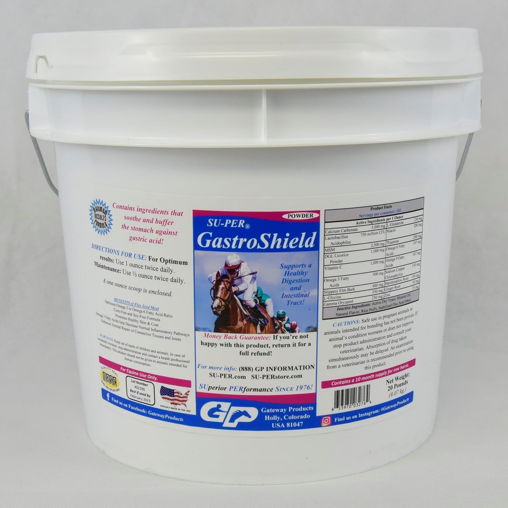 SU-PER GastroShield Equine Probiotics Powder - Horse Digestion Supplement for Gastric Health - Supports Healthy Digestion " Intestinal Tract - 20 Pound, 10 Month Supply