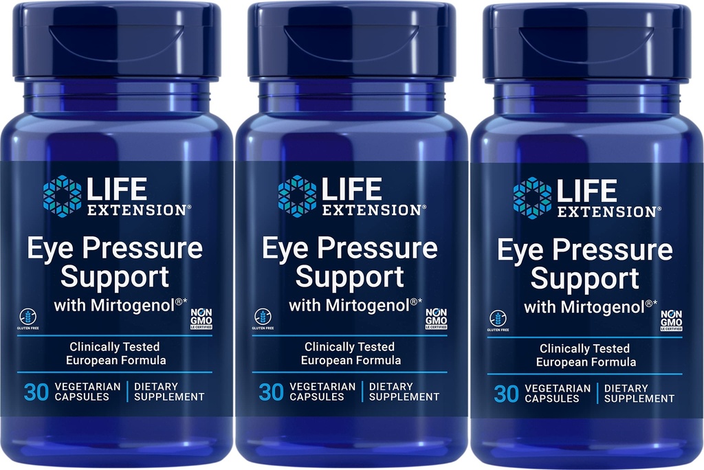 Soporte de presión de ojos de extensión de vida con Mirtogenol,Vcaps 30 Conde (Pack of 3)