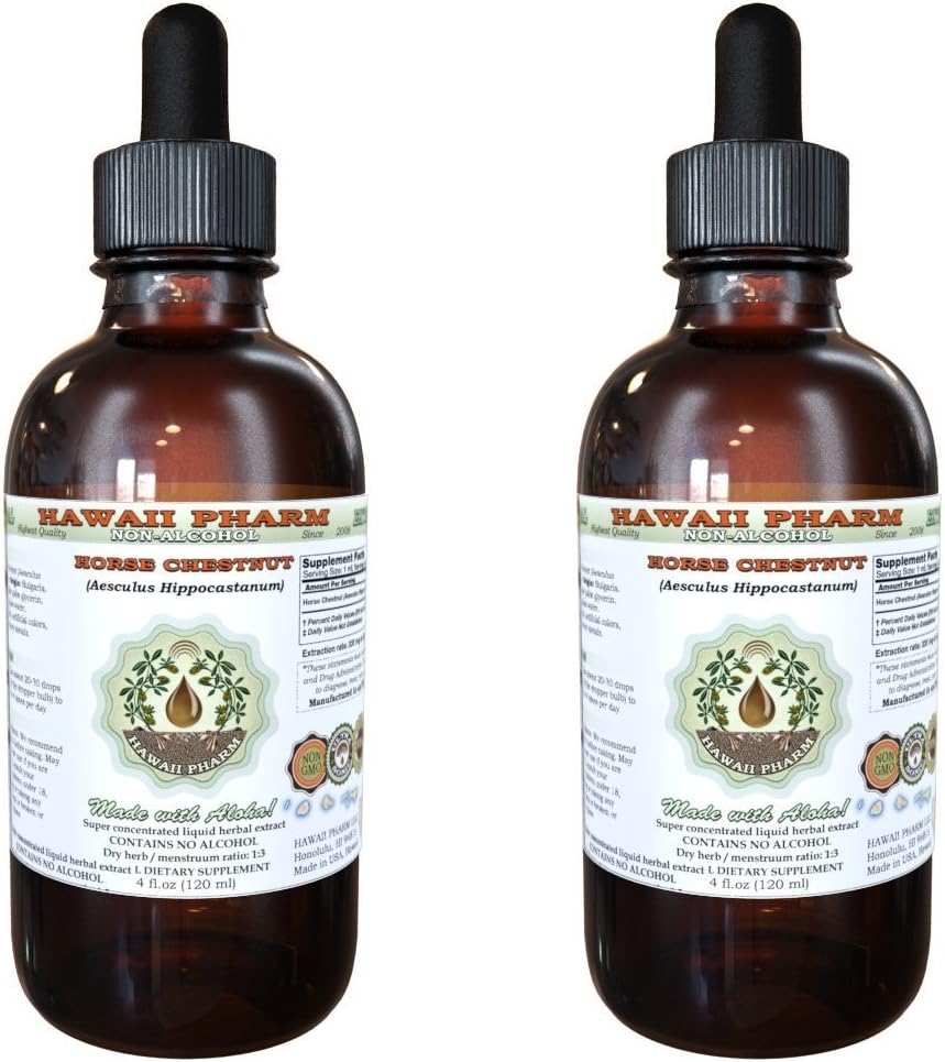 Extracto líquido libre de alcohol, Chestnut de caballo orgánico (Aesculus hippocastanum) Nuez seca Glicerita Hawaii Pharm Natural Herbal Suplemento 2x4 oz