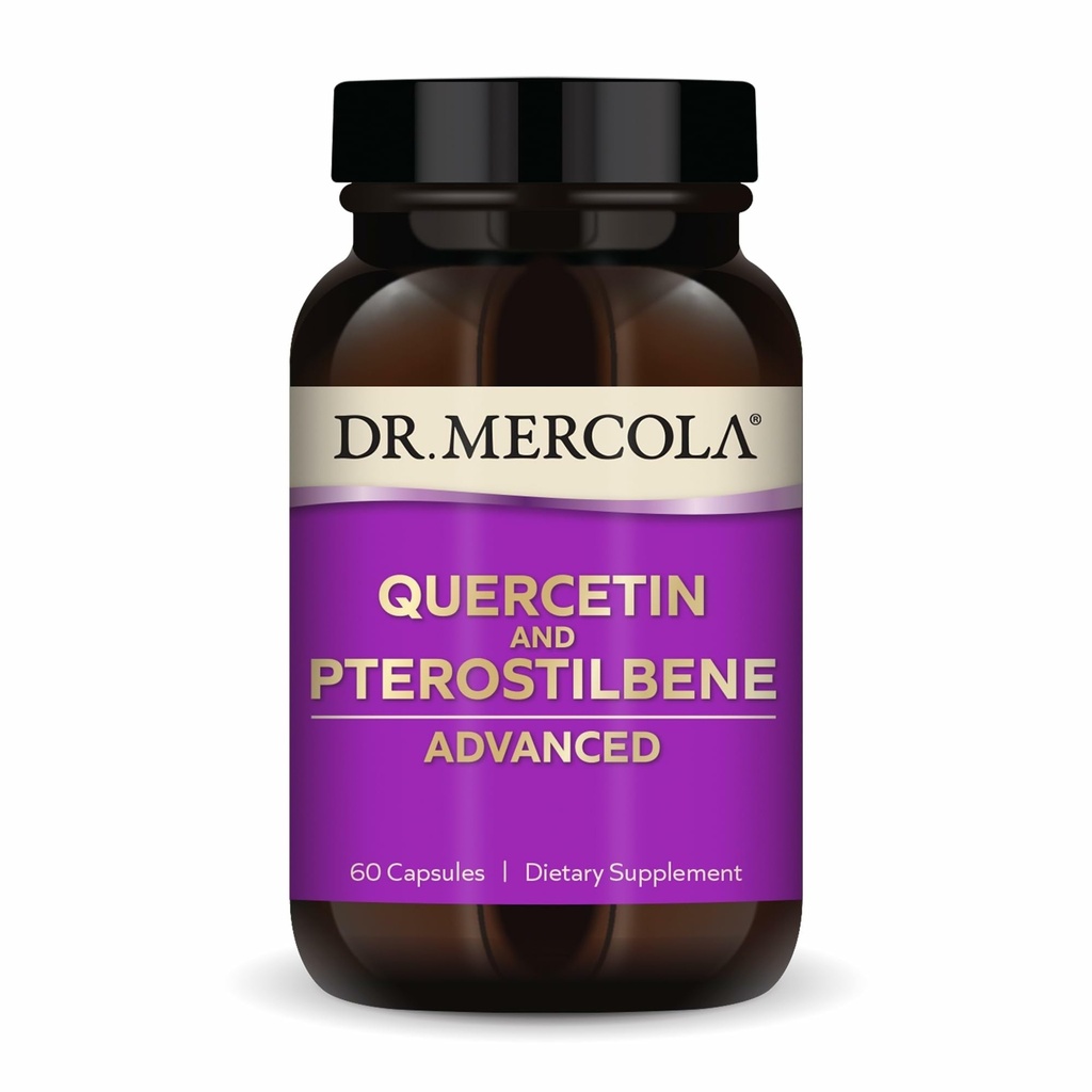 Dr. Mercola Quercetin " Pterostilbene Advanced - Supports Respiratory " Immune Health - 500 mg Quercetin - High-Bioavailability Formula - Non-GMO, Gluten-Free " Soy Free - 60 cápsulas (30 servidos)