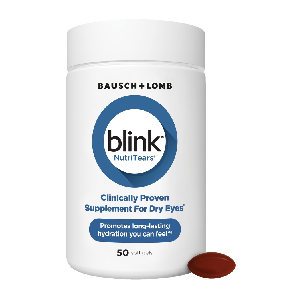 BLINK NutriTears Suplemento clínicamente Probado para Ojos secos, Cuidado de los ojos con Lutein " Zeaxanthin y Vitamina D a Ojos Hidratados desde dentro para Alivio duradero, 50 Softgels