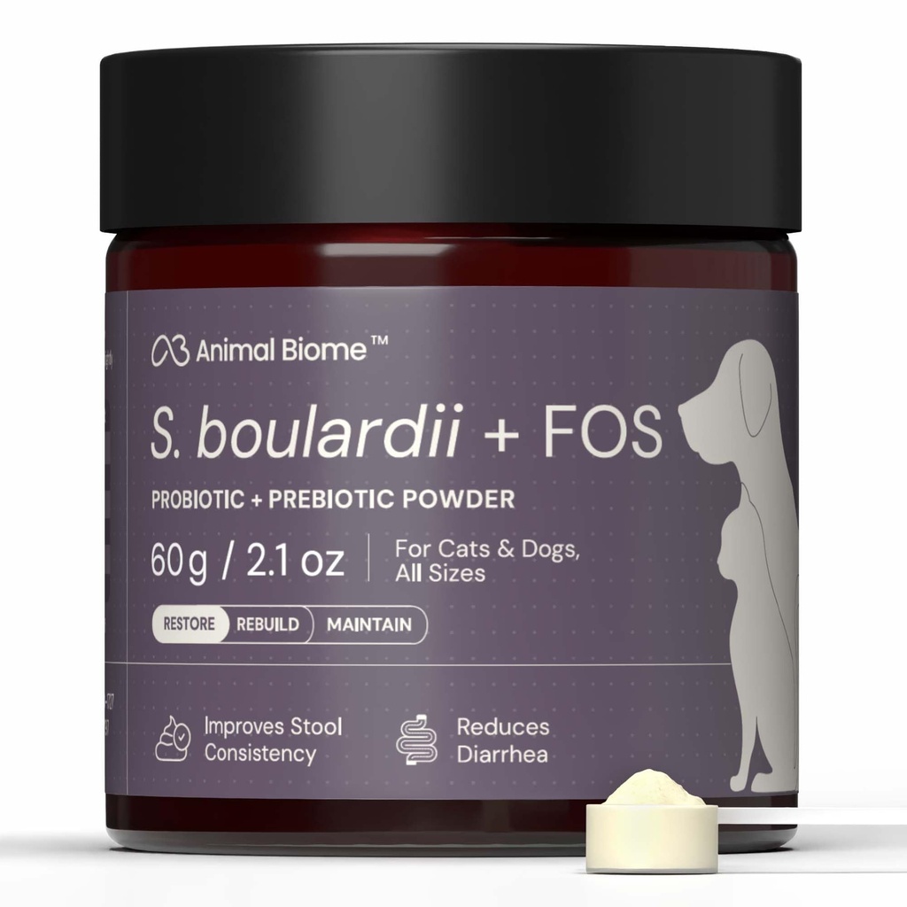 AnimalBiome Pet Probiotics - S. boulardii + FOS Probiótico y Polvo Prebiótico para perros y gatos 60g