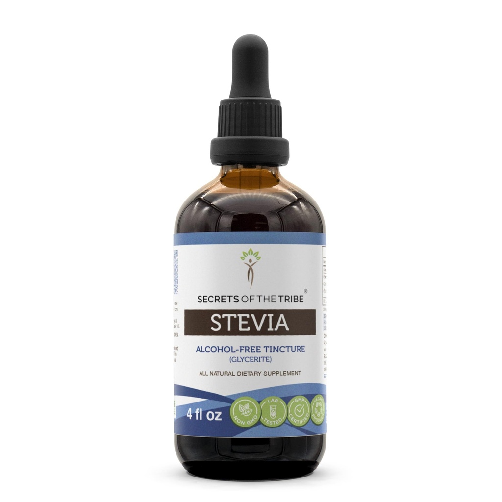 Secretos de la Tribe Stevia Tintura sin alcohol (Glicita) 653 mg Hecho con Stevia (Stevia Rebaudiana) Hoja seca (4 Fl Oz) Suplemento de azúcar en sangre