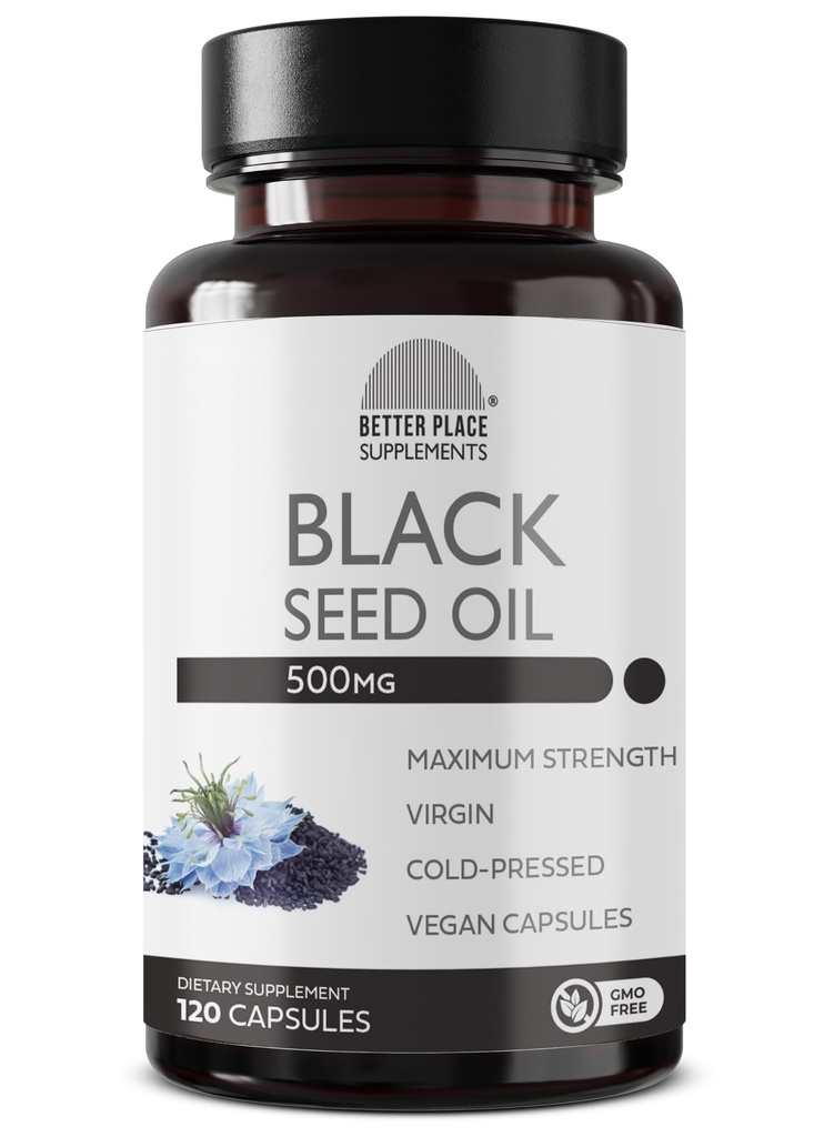 Black Seed Oil Capsules  durable (No-GMO & Vegan) Cold-Pressed Nigella Sativa Proporcionando Puro Negro Cumin Seed Oil ← Super Antioxidante para la Digestión, Juntas, Pelo &amp; Esquía