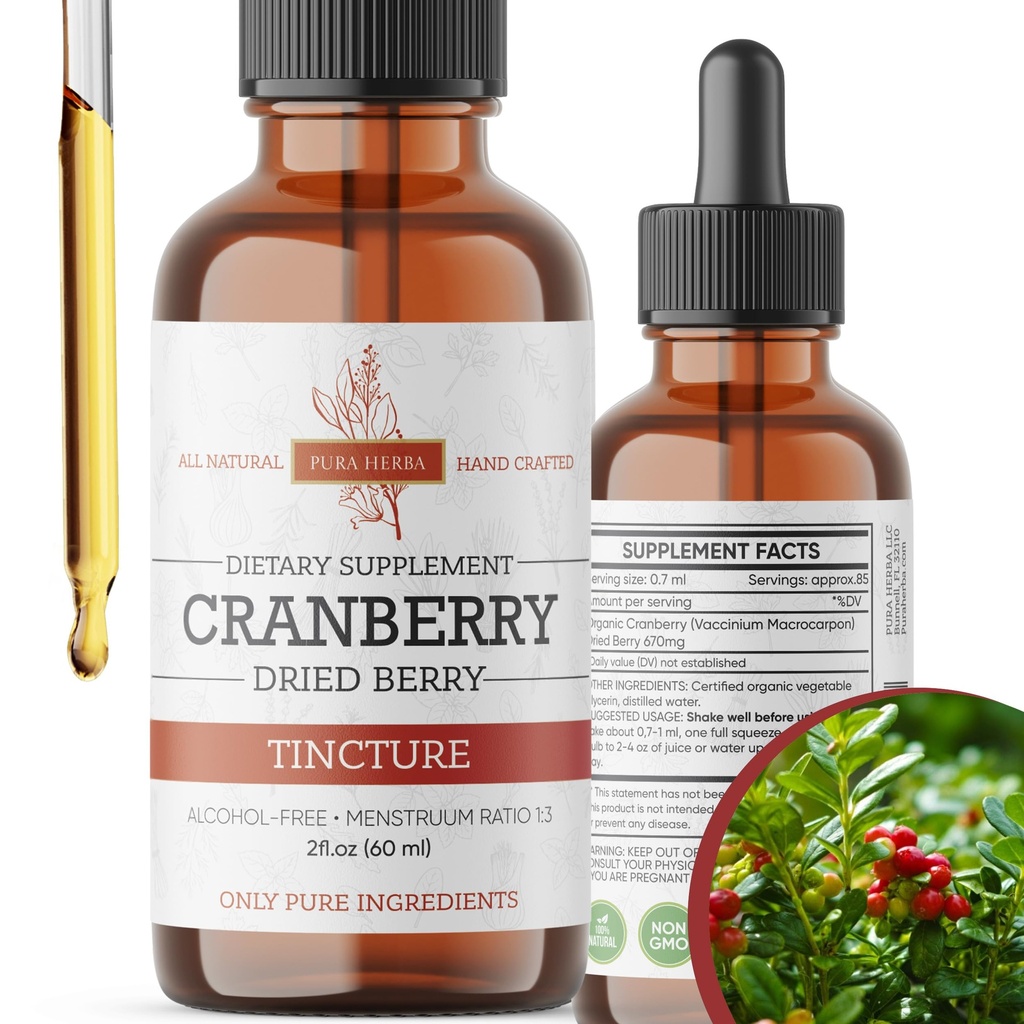 Tintura de arándano - Extracto de arándano orgánico líquido, alcohol - Suplemento herbal gratis - Hecho en EE.UU.