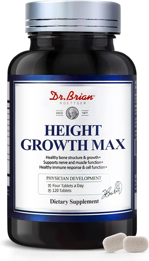 Maximizador de crecimiento de altura - Vitaminas de crecimiento para adolescentes Estrés de altura &amp; Crecimiento Más alto Naturalmente, Vitaminas infantiles libres de transgénicos, Edades 10+, 120 Tablas