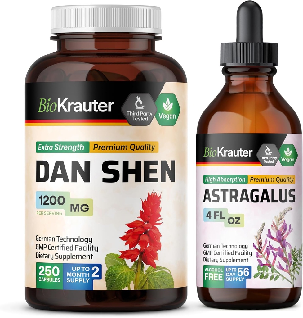 BIO KRAUTER Dan Shen 250 Capsules " Astragalus Tincture 4 Fl. Oz.