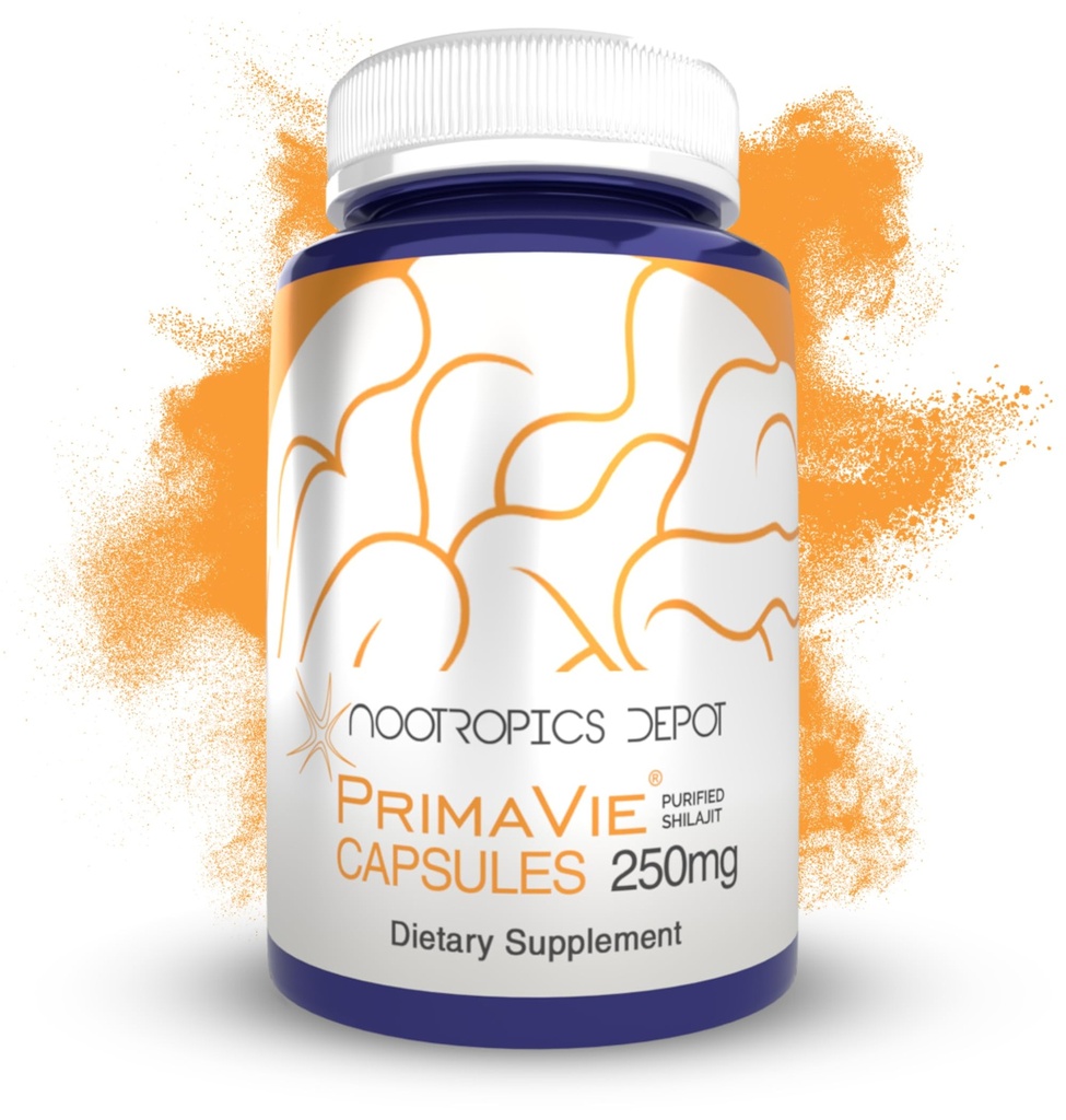 Nootropics Depot PrimaVie Shilajit Capsules ← 250mg Silencio 30 Conde Silencio Purified Extract Silencio Ayurveda Suplemento Silencio Apoyo Mitocondrial Función + Boost Endurance