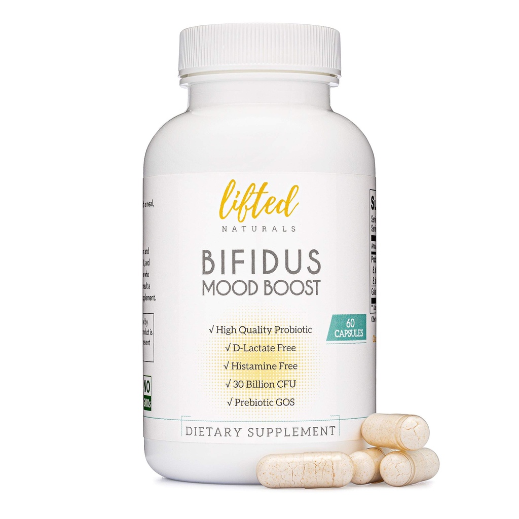 Probióticos 30 Billones CFU - Bifidus Mood Support Suplemento w / prebióticos " probióticos para mujeres y hombres - Mood " Digestion Support- Histamine Free - Natural Mood Boost - 60 días de suministro, no GMO