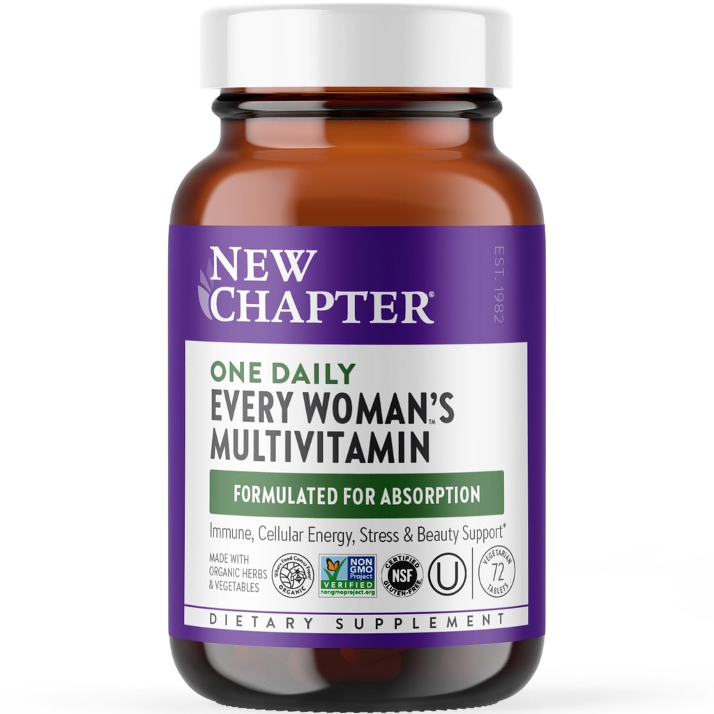 Nuevo Capítulo Multivitamina femenina, Hierro, B6, B12, Biotina para el crecimiento del cabello, D3, Vit C, Zinc para Immune &amp; Stress Support, Gentle on an Empty Stomach, One Daily, Non-GMO, Gluten-Free, 18+, 72 Tablets