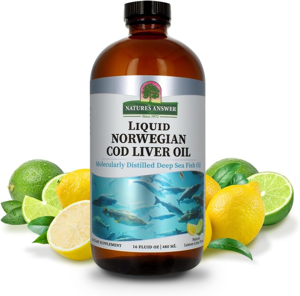 Respuesta de la naturaleza Cod Liver Oil Liquid Supplement, 16-Fluid Ounces ← Promueve un Corazón Saludable > Cerebro Silencioso Cognitivo y Cardiovascular Support TEN Great Tasting (Pack of 2)