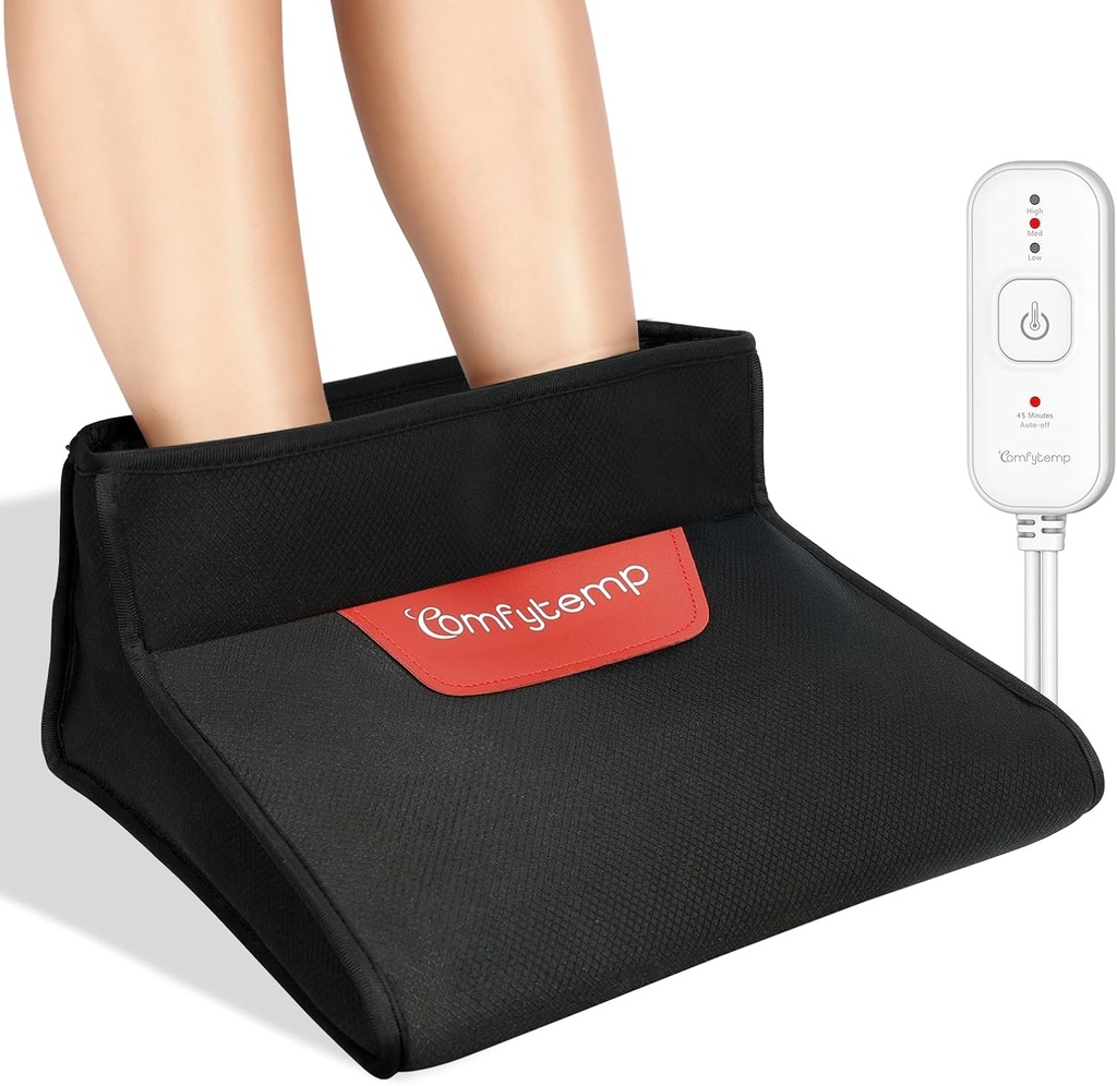 Comfytemp Electric Heated Foot Warmer for Hombre and Women,3D Foot Heating Pad for Cold Feet Ankles Relief, Dry Heat Feet Sanua Under Desk 45Auto Shut Off with 3 Heat, Office Home Winter