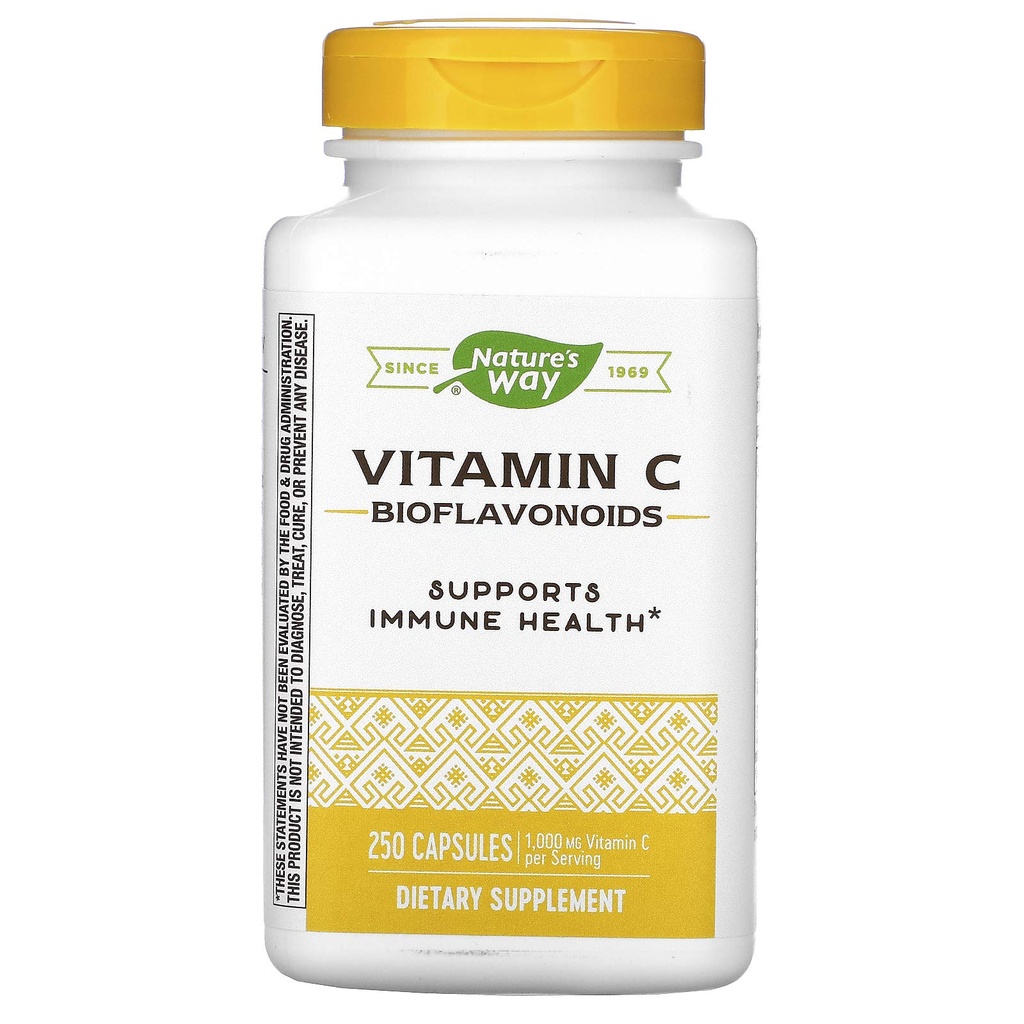 Vía de la Naturaleza Vitamina C con Bioflavonoides, Soporte Inmunitario*, Vitamina C de alta potencia por servicio de 2 cápsulas, promueve el colágeno*, 1.000 mg por 2 cápsulas, 250 cápsulas (paquete mayo Vary)