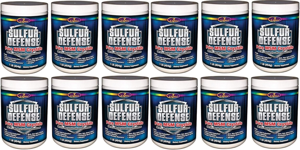 7 Luces Defensa de azufre, Puro 99,9% MSM (Methylsulfonylmethane) Cristales, 1 libra, Case Pack of 12
