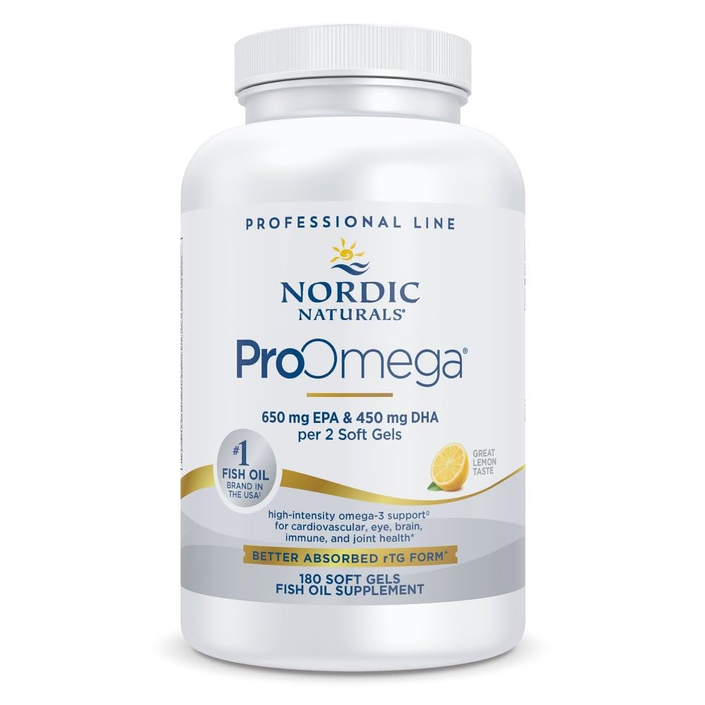 Nordic Naturals ProOmega, Lemon Flavor - 180 Soft Gels - 1280 mg Omega-3 - Aceite de pescado de alta potencia con EPA & DHA - Promueve Cerebro, Ojo, Corazón, & Immune Health - Non-GMO - 90 Servings