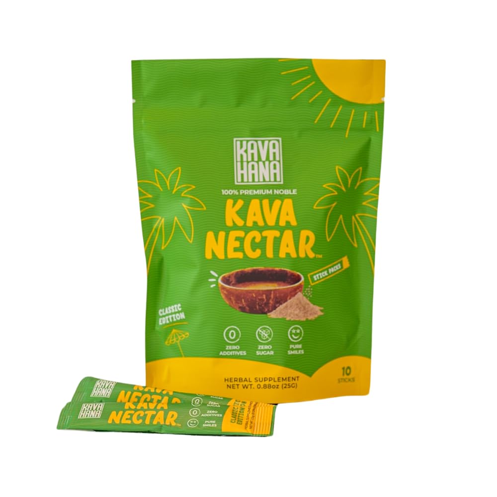 Kavahana Kava Nectar Classic Ceremonial Grade Noble Kava Nectar Powder Stick Packs – Promueve la elevación social, Relax &amp; Stress Support, Instant Kava Dried Kava Juice