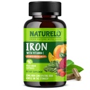 NATURELO Suplemento de hierro vegano con vitamina C y alimentos integrales orgánicos - píldoras suaves de hierro para hombres con deficiencia de hierro incluyendo embarazo, anemia y dietas vegas - 90 cápsulas mini