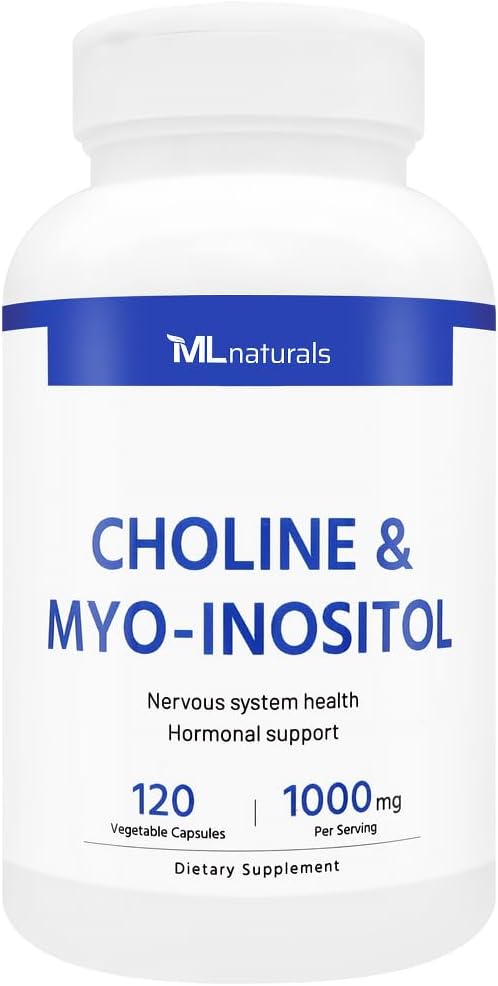 ML Naturals Choline " Myo-Inositol 120 Vegetable Capsules, NSF-Certified " cGMP-Compliant