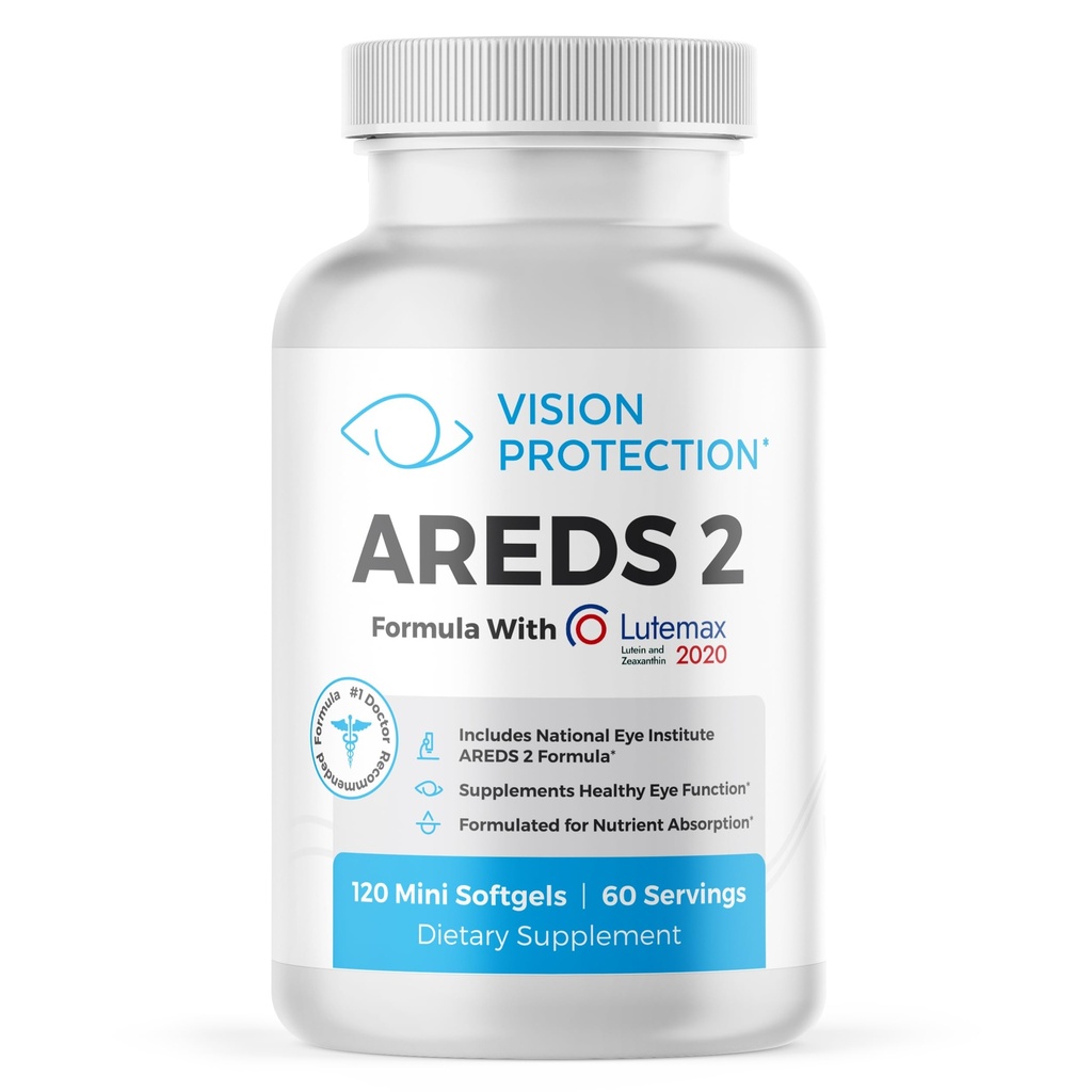 AREDS 2 Ojo Vitamina &amp; Suplemento Mineral para la Salud Ocular, Lutemax 2020 con Natural Eye Institute AREDS 2 Estudio Ingredientes Lutein, Vitamina C, " Zeaxanthin, 120 Mini Softgels