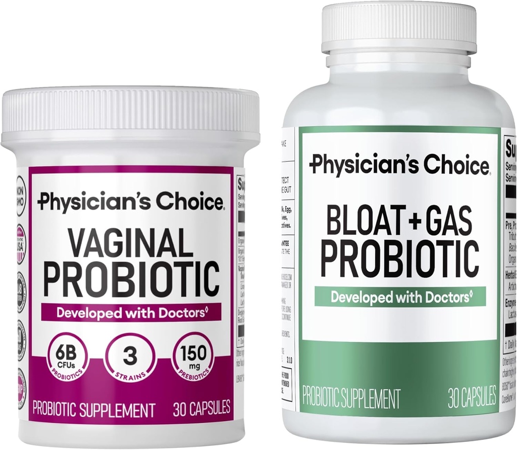 Physician's CHOICE Vaginal Wellness Probiotic 30ct + Bloat &amp; Gas Probiotic 30ct - Monthly Relief Combo for Women