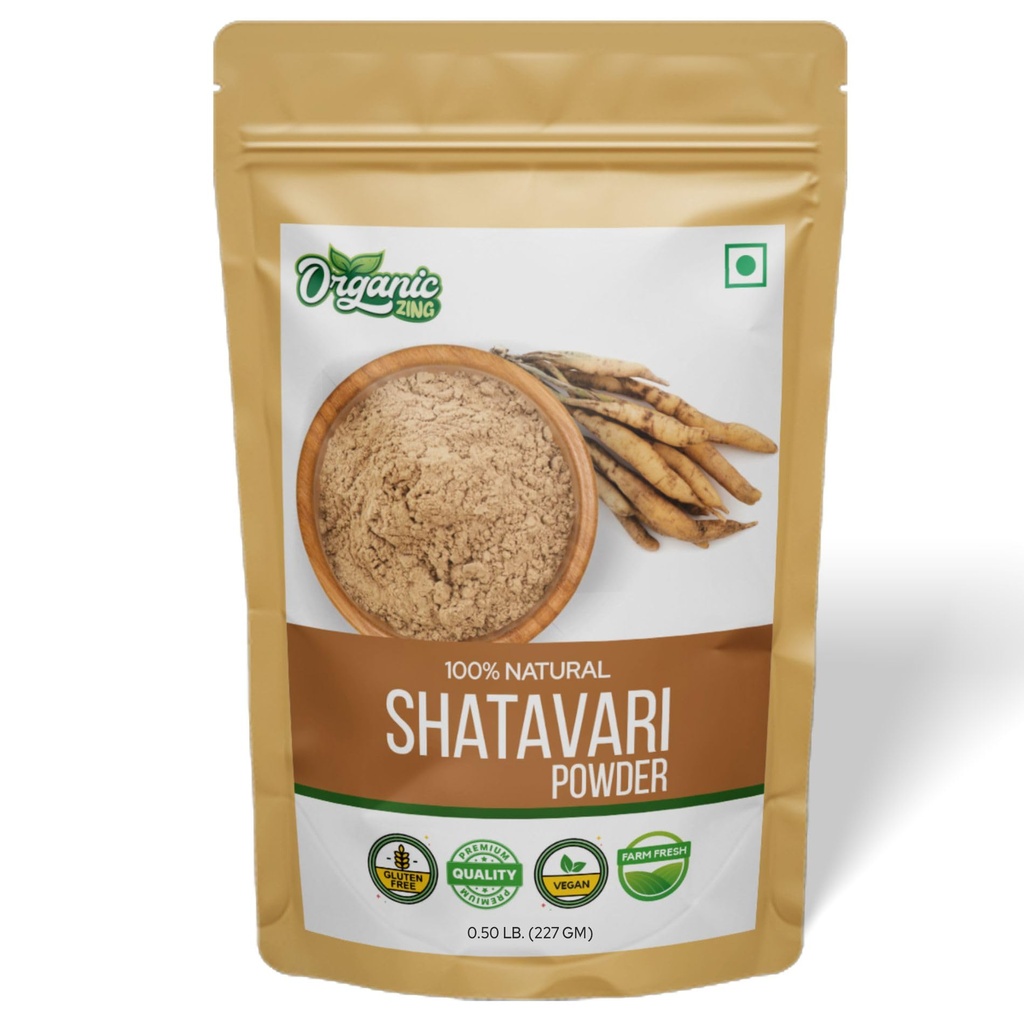 ORGANIC ZING Shatavari Powder Extracto de Espárragos racemosus Beneficial para la Salud de las Mujeres- 8 oz (227 gm) Pack de 1