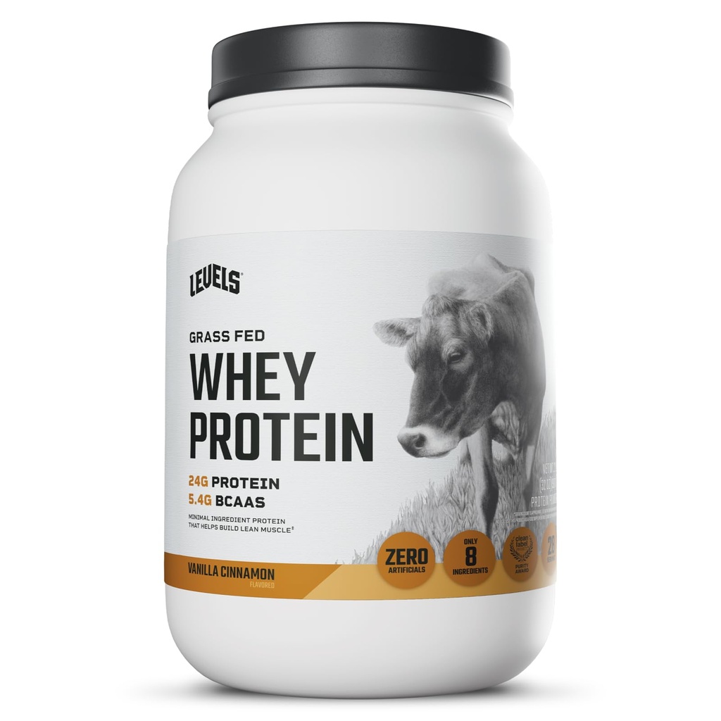 Niveles Grass Fed Whey Protein Powder, No Artificials, 24G de Protein, Vanilla Cinnamon, 2LB