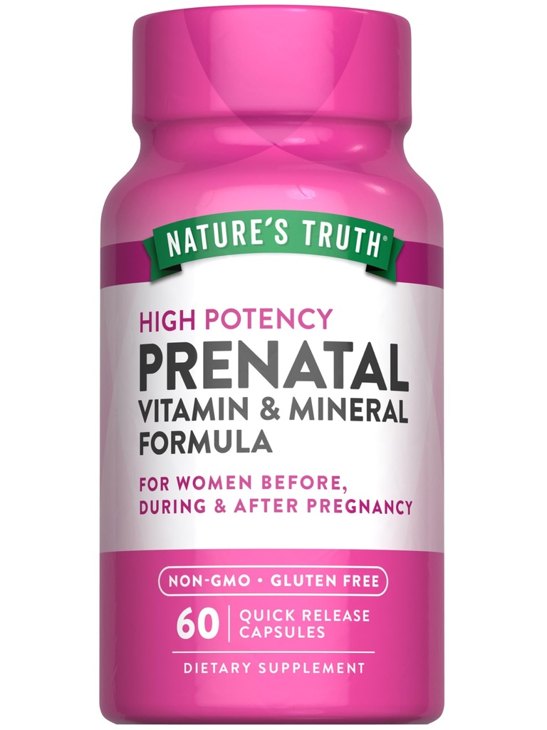 La verdad de la naturaleza Vitaminas prenatales con ácido fólico 60 cápsulas ← No GMO &amp; Gluten Suplemento gratuito