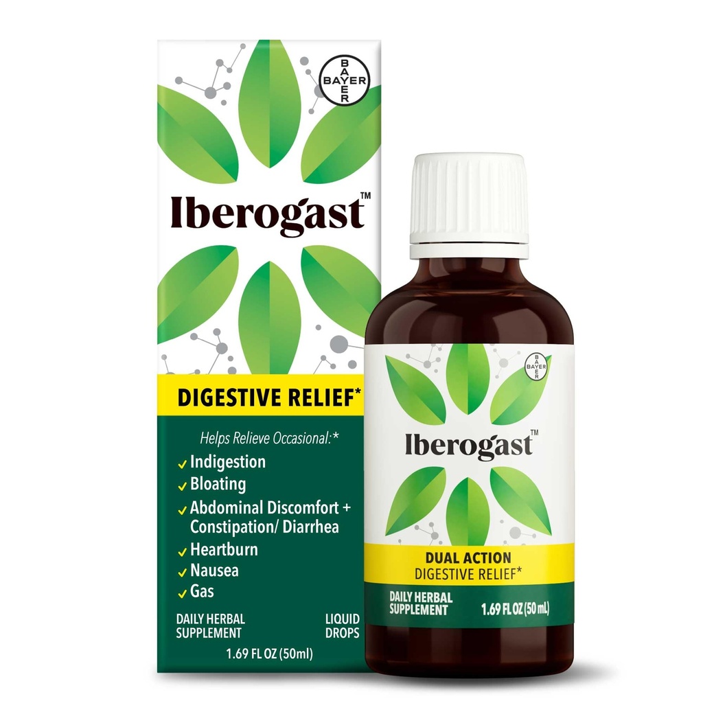 Gotas ibero-líquidas, Herbal Relief of Stomach Upsets: Occasional Indigestion, Bloating, Gas, Nausea, Upset Stomach; Gluten Free; 6-Herb Blend with Iberis Amara, Peppermint, Licorice; 50mL
