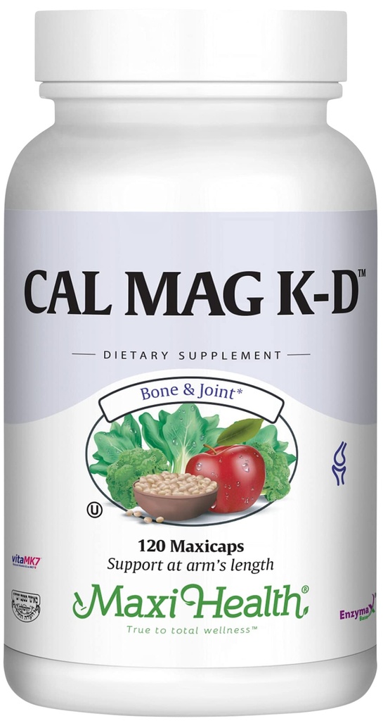 Maxi Health Men and Women 500 mg Suplemento de calcio con vitamina D3 (2000 UI), Magnesio (250 mg) y Vitamina K2 (150 mcg) - Bono, dientes y soporte conjunto - 120 cápsulas