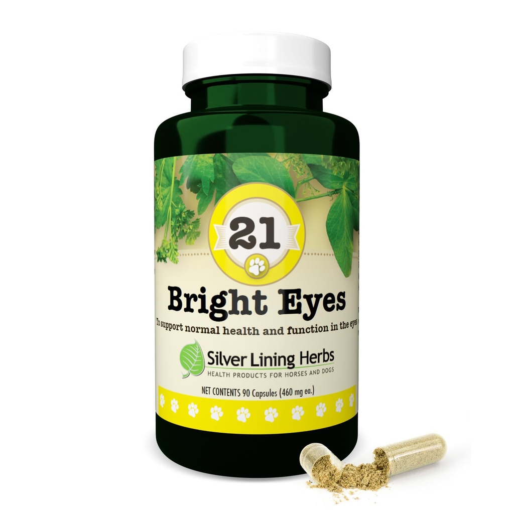Herbs de forro de plata 21 Ojos brillantes - Soporta la salud de los ojos del perro - Mantiene los niveles minerales normales para los ojos del perro - hierbas naturales que apoyan la salud de los ojos caninos a largo plazo - 90 cápsulas