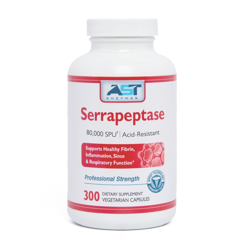 AST Enzymes Serrapeptase 80,000 SPU – 300 cápsulas vegetarianas - Premium Enzimas sistémicos naturales – Serrapeptase resistente al ácido