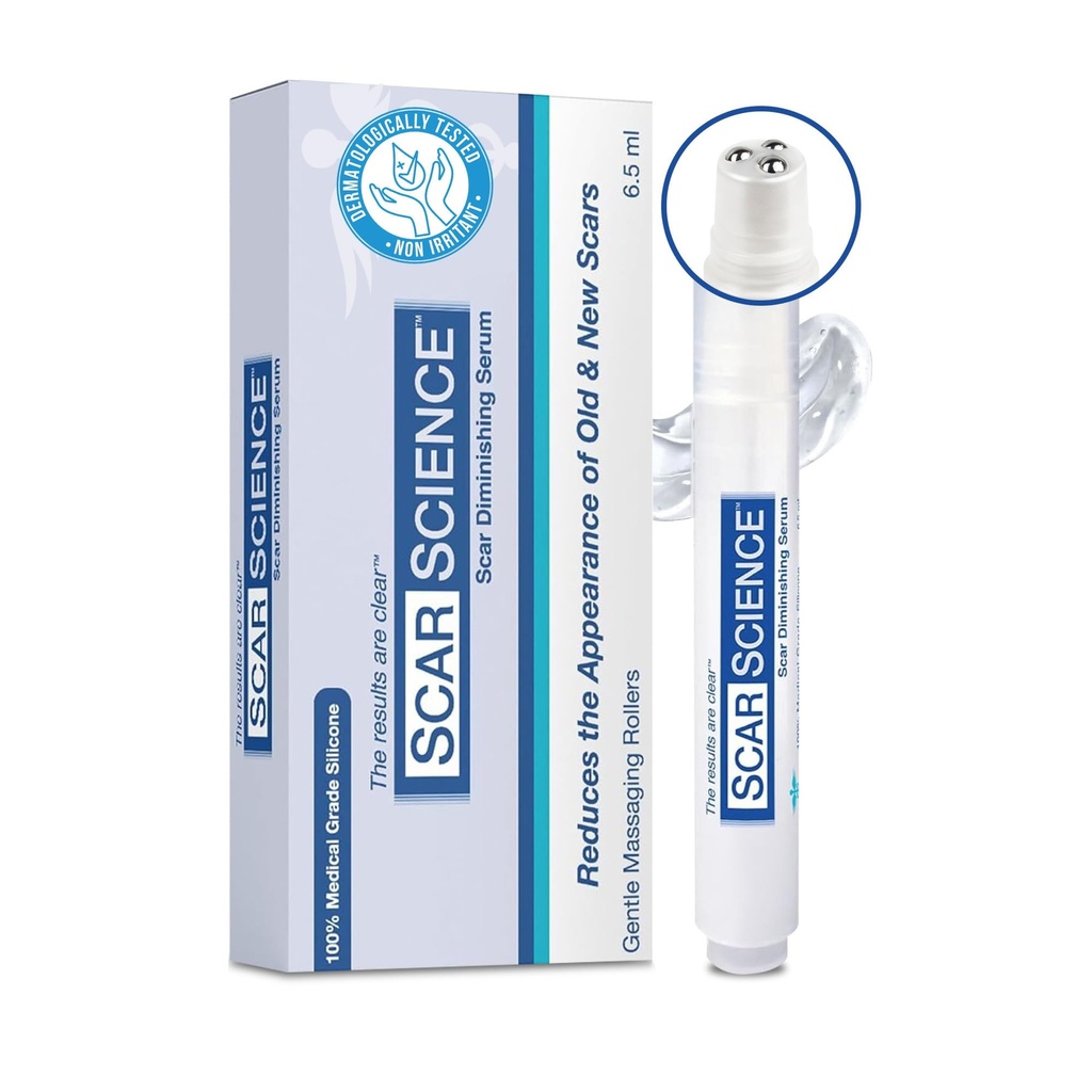 100% Silicona Scar Gel Cream Serum – Silicona + Masaje Power Duo Scar Terapia w/Tri-Roller Tip for Surgical, C-Section, Acne, Burn & Keloid Bump Scars – Hypoallergenic " Fragrance Free