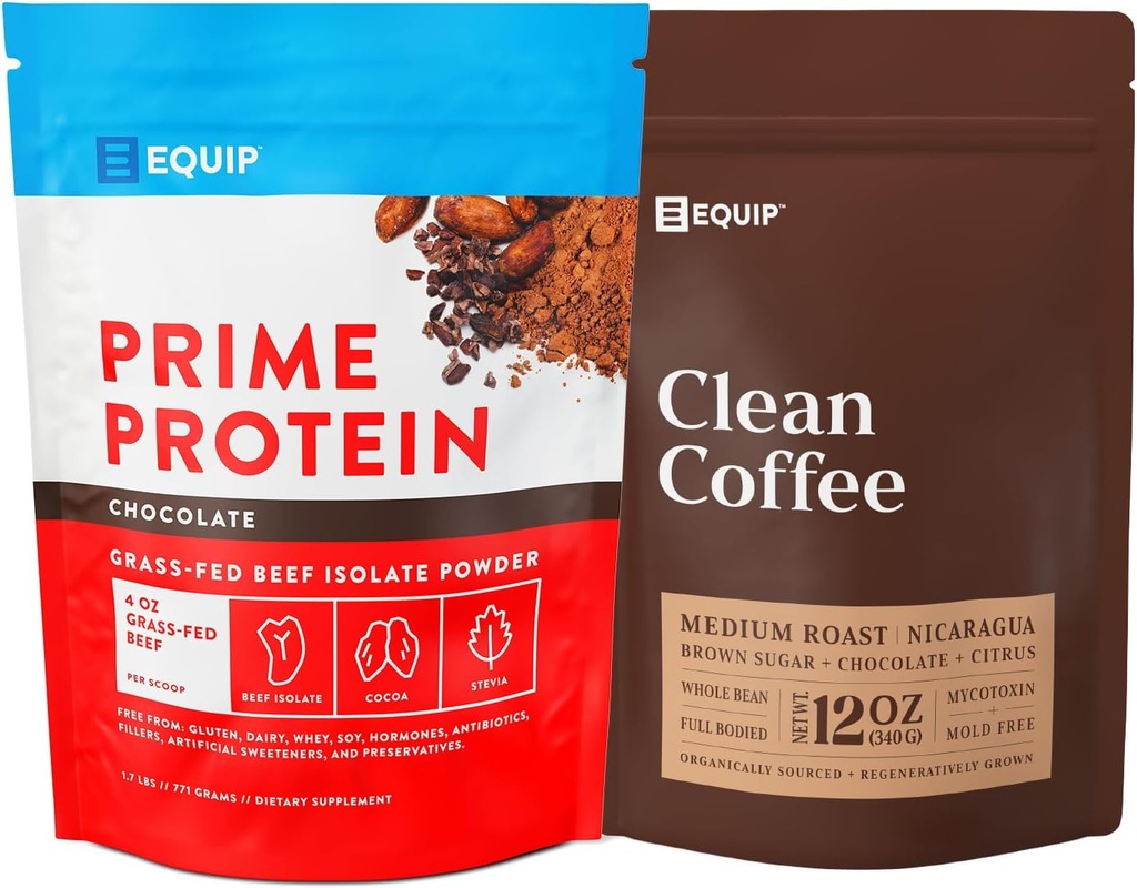 Equip Foods Prime Protein Powder Chocolate &amp; Gold Standard Clean Coffee
