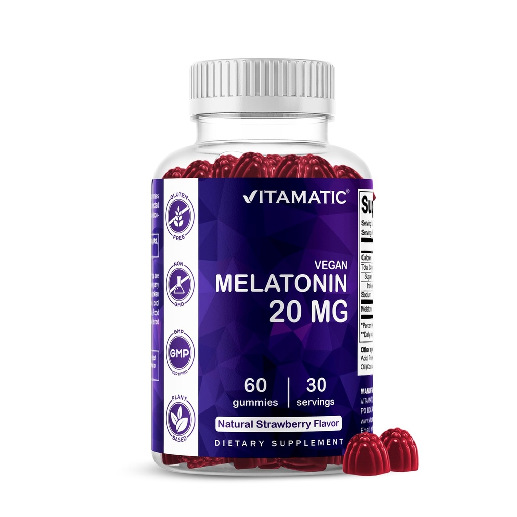 Vitamatic Melatonin 20mg Gummies for Adults, 30 Servings - 60 Cuenta - Suplemento No-Habit Forming