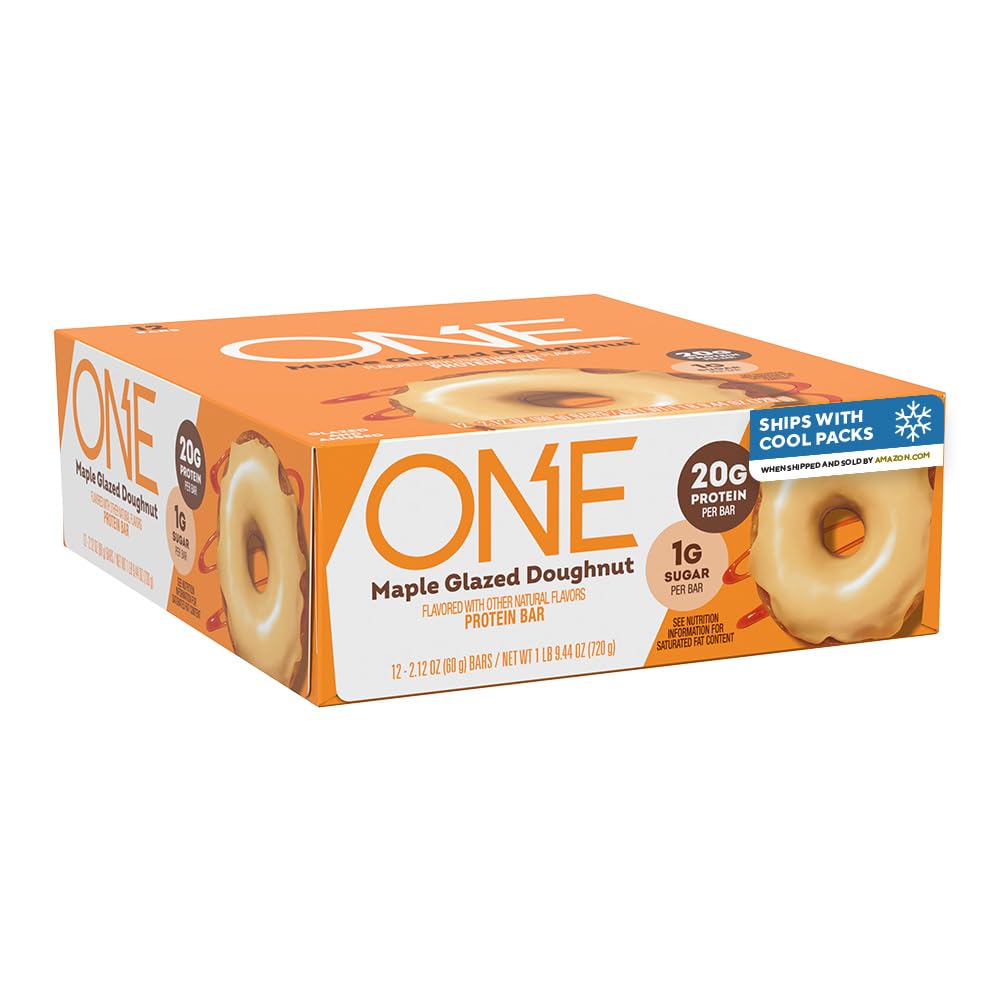 ONE Protein Bares, Maple Glazed Doughnut, Gluten Gratis con 20g Protein y 1g Azúcar, Pantry Staples, 2.12 oz (12 Conde)